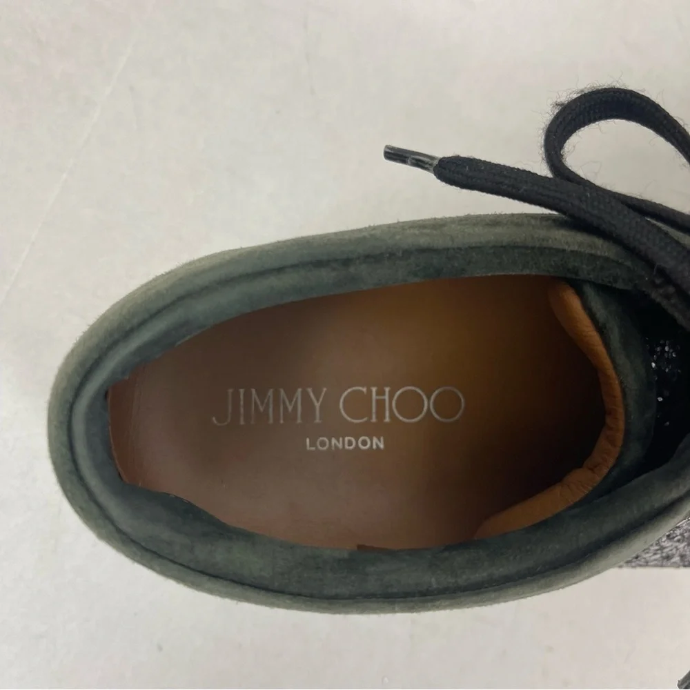 Jimmy Choo‎ Women’s Size 41 Gray Suede & Black Glitter High-Top Sneakers